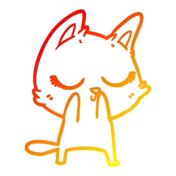 Línea de gradiente caliente dibujo tranquilo gato de dibujos animados — Vector de stock