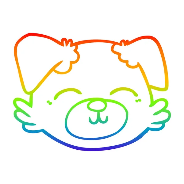 Rainbow gradient ligne dessin dessin animé chien visage — Image vectorielle