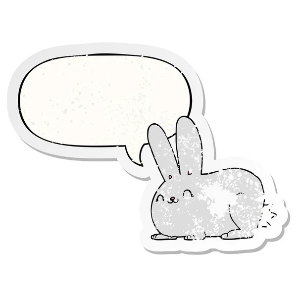 Dessin animé lapin et parole bulle affligé autocollant — Image vectorielle