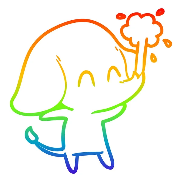 Rainbow gradient linje ritning söt tecknad elefant sprutande Wat — Stock vektor