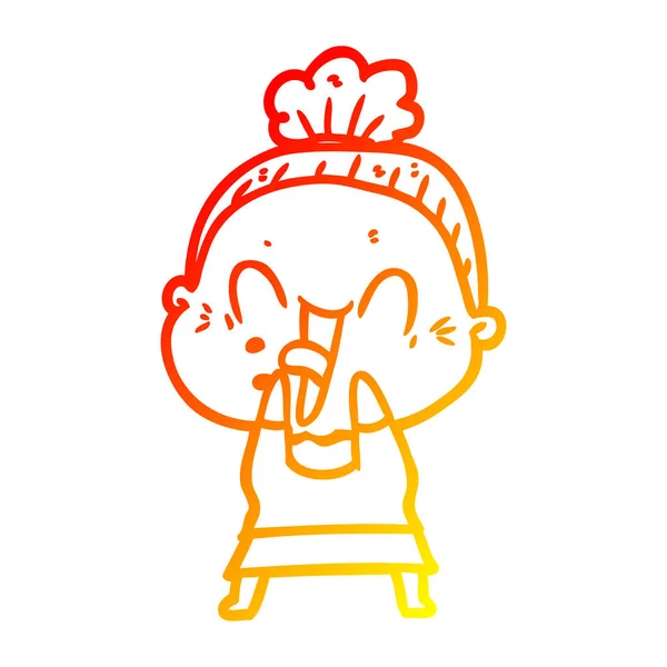 Linea gradiente caldo disegno cartone animato felice vecchia donna — Vettoriale Stock