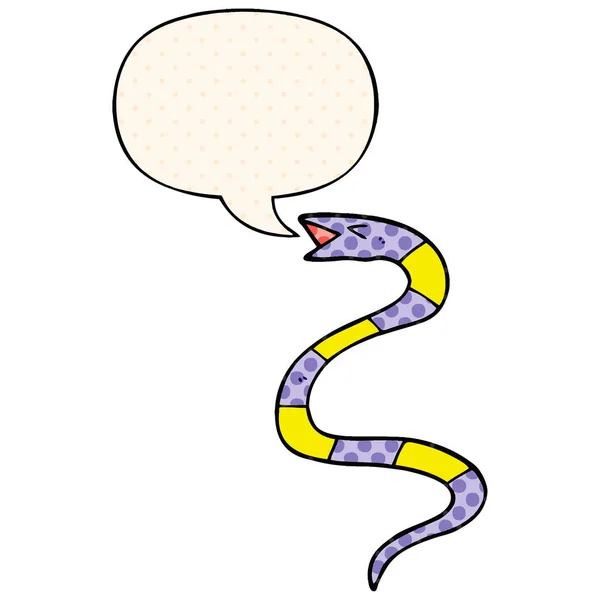 Hissing cartoon snake and speech bubble in comic book style — Stock Vector