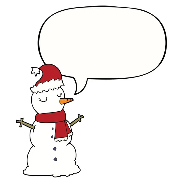 Bonhomme de neige dessin animé et bulle de discours — Image vectorielle