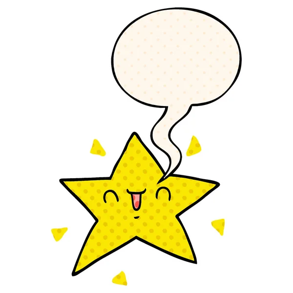 Cartoon Happy Star i bańka mowy w komiksowym stylu — Wektor stockowy