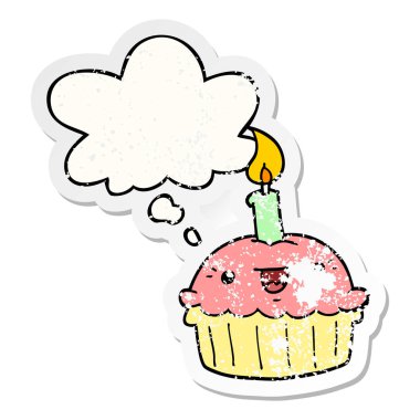 mum ve sıkıntılı bir w olarak kabarcık düşünce ile karikatür cupcake