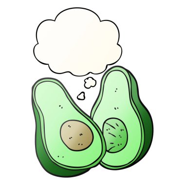 karikatür avokado ve pürüzsüz degrade tarzında düşünce balonu