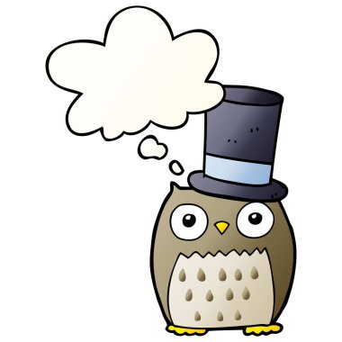 çizgi film baykuş üst şapka giyen ve pürüzsüz gradien düşünce balonu