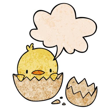 retro yumurta ve konuşma balonu yumurtadan sevimli karikatür civciv 