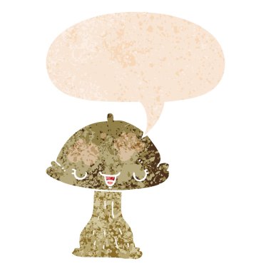 retro dokulu tarzda karikatür toadstool ve konuşma balonu