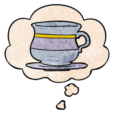 karikatür eski çay bardağı ve grunge doku desen düşünce balonu