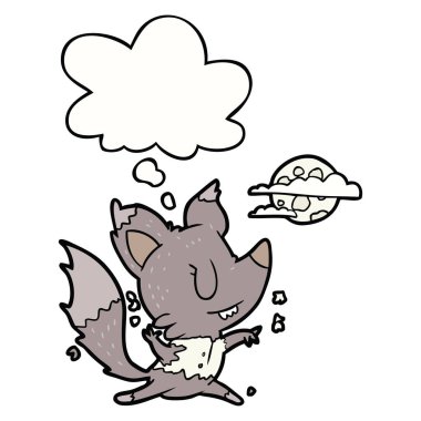 karikatür kurt adam ay ışığında değişen ve kabarcık düşünce