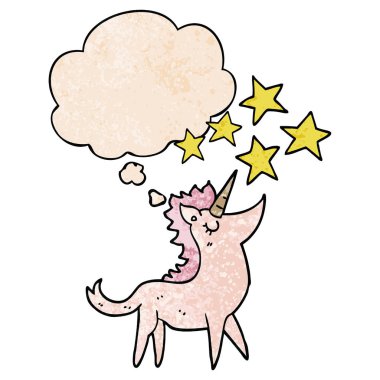 karikatür tek boynuzlu at ve grunge doku desen sty düşünce balonu