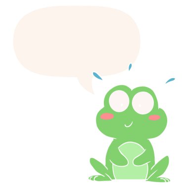 retro tarzında sevimli karikatür kurbağa ve konuşma balonu