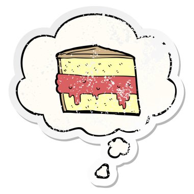 karikatür pasta ve sıkıntılı yıpranmış etiket olarak kabarcık düşünce