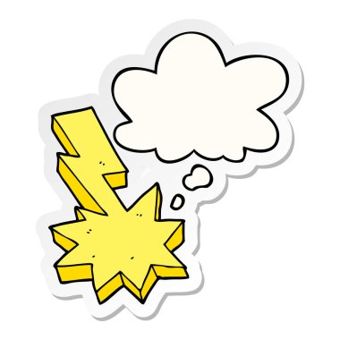 karikatür yıldırım grev ve basılı bir etiket olarak kabarcık düşünce