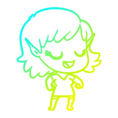 soğuk degrade çizgi çizim mutlu karikatür elf kız