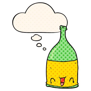çizgi film şarap şişesi ve çizgi roman tarzında düşünce balonu