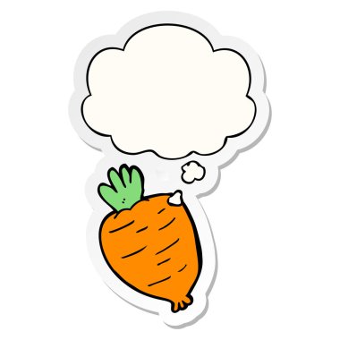 karikatür kök sebze ve baskılı bir etiket olarak düşünce balonu