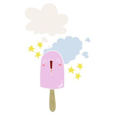 sevimli karikatür buz lolly ve retro tarzında kabarcık düşünce