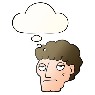 karikatür sıkılmış adam ve pürüzsüz degrade tarzında kabarcık düşündüm