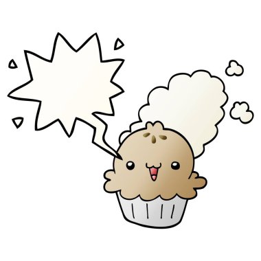 pürüzsüz degrade tarzında sevimli karikatür pasta ve konuşma balonu