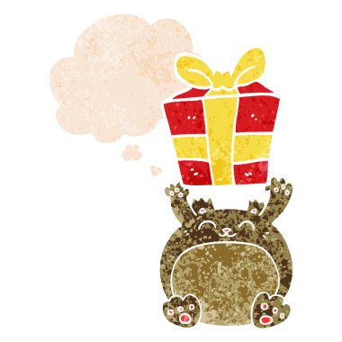 sevimli karikatür noel ayı sıcacık ve retro dokulu düşünce balonu