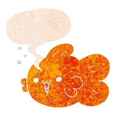 retro dokulu tarzda karikatür balık ve konuşma balonu