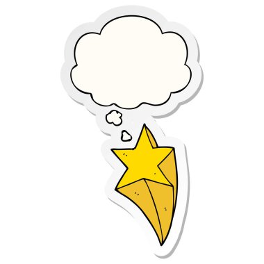 karikatür çekim yıldız ve baskılı bir etiket olarak kabarcık düşünce