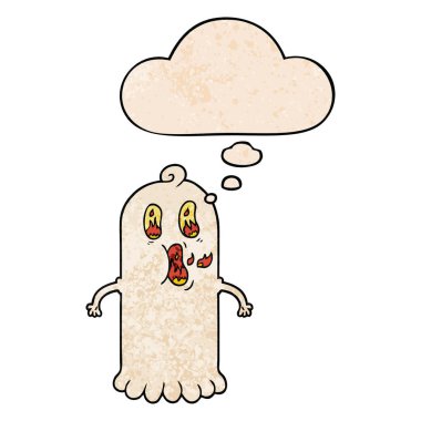 yanan gözleri ve grunge tex düşünce balonu ile karikatür hayalet