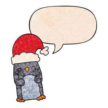 retro doku tarzında karikatür penguen ve konuşma balonu