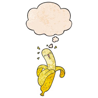 karikatür muz ve grunge doku desen stil düşünce balonu