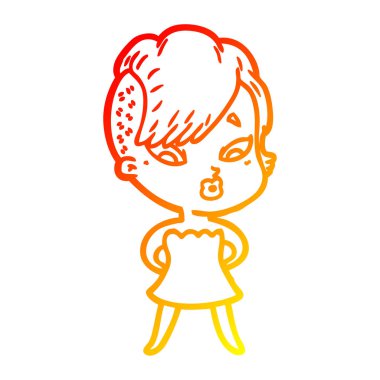 sıcak degrade çizgi çizim karikatür kız şaşırttı