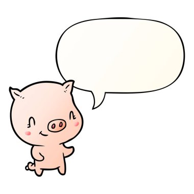 pürüzsüz degrade tarzında sevimli karikatür domuz ve konuşma balonu