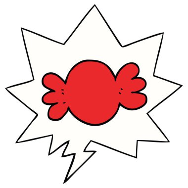 karikatür sarılmış şeker ve konuşma balonu