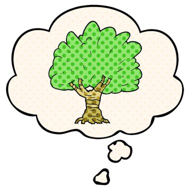 çizgi film ağacı ve çizgi roman tarzında düşünce balonu