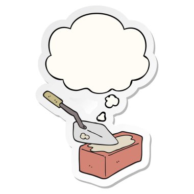 karikatür bricklaying ve baskılı bir etiket olarak düşünce balonu