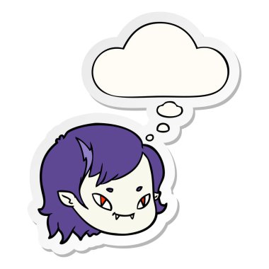 çizgi film vampir kız yüz ve baskılı bir sticke olarak kabarcık düşünce