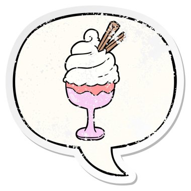 karikatür dondurma tatlı ve konuşma balonu sıkıntılı etiket