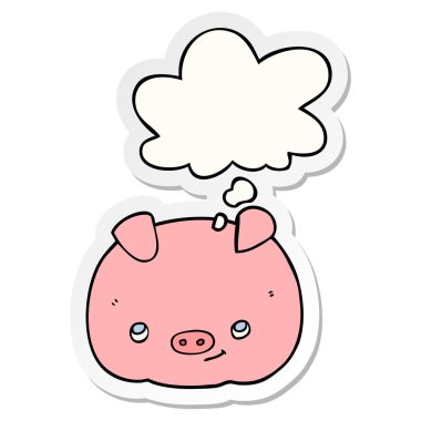 karikatür mutlu domuz ve basılı bir etiket olarak kabarcık düşünce