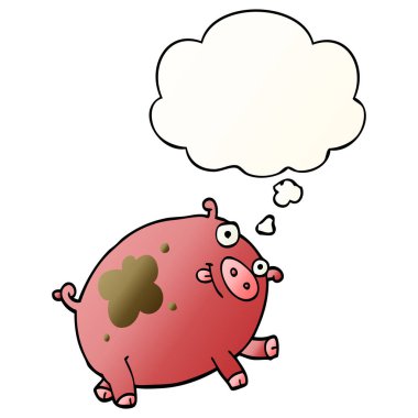 karikatür domuz ve pürüzsüz degrade tarzında kabarcık düşünce