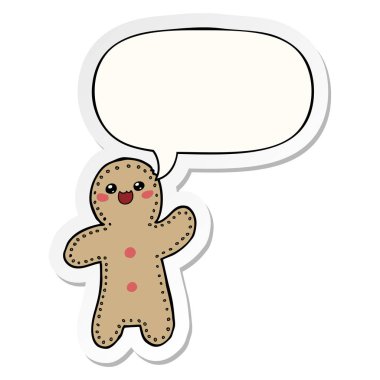 karikatür gingerbread adam ve konuşma kabarcık etiket