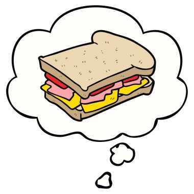 karikatür jambon sandviç ve düşünce balonu