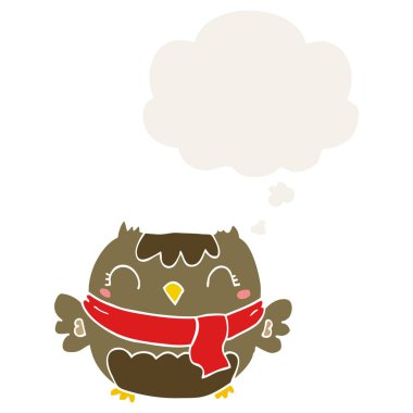 sevimli karikatür baykuş ve retro tarzında düşünce balonu