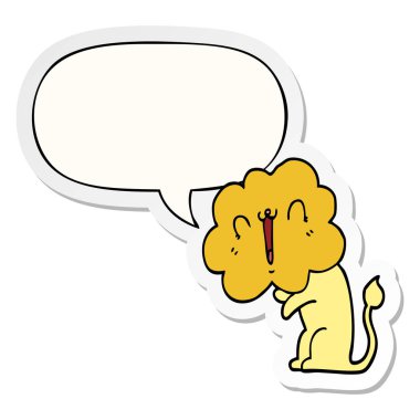 sevimli karikatür aslan ve konuşma kabarcık etiket