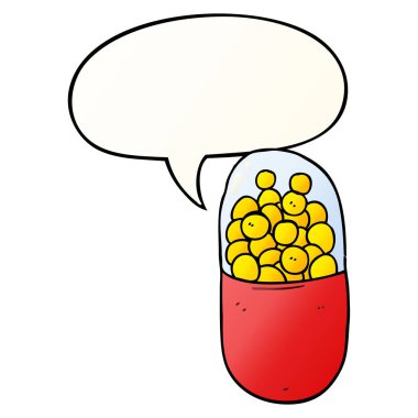 düzgün degrade tarzında karikatür hapı ve konuşma balonu