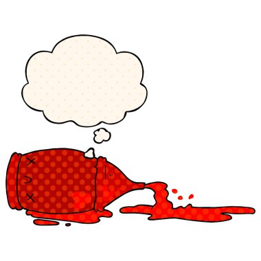 çizgi film dökülen şişe ve çizgi roman tarzında düşünce balonu