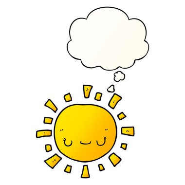 çizgi film güneşi ve pürüzsüz degrade tarzında düşünce balonu