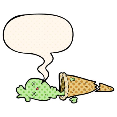 çizgi roman tarzında karikatür dondurma ve konuşma balonu düştü