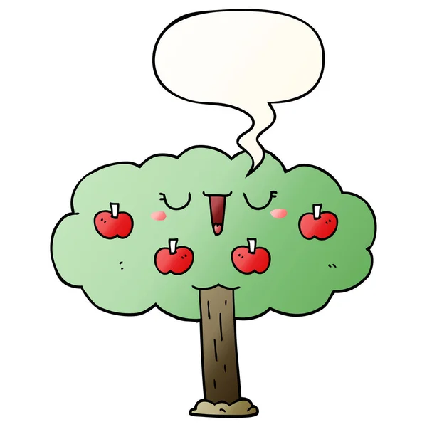 Cartoon Apple Tree en Speech bubble in vloeiende verloop stijl — Stockvector