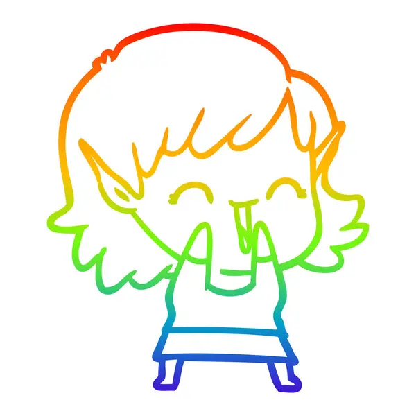 Arco iris gradiente línea dibujo dibujos animados elfo chica — Vector de stock